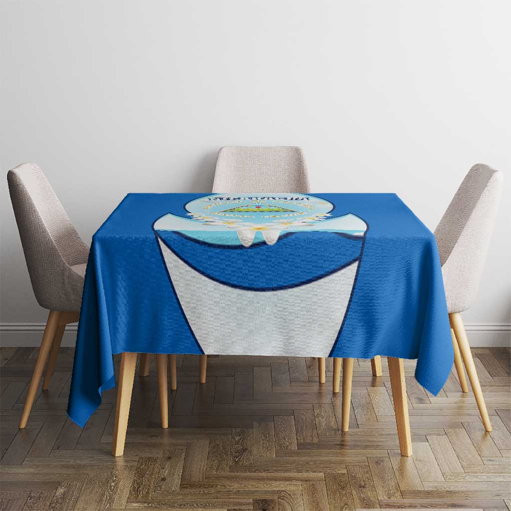 Nicaragua National Emblem Tablecloth with White Flor de Sacuanjoche and Blue Gradient Design - Wonder Print Shop