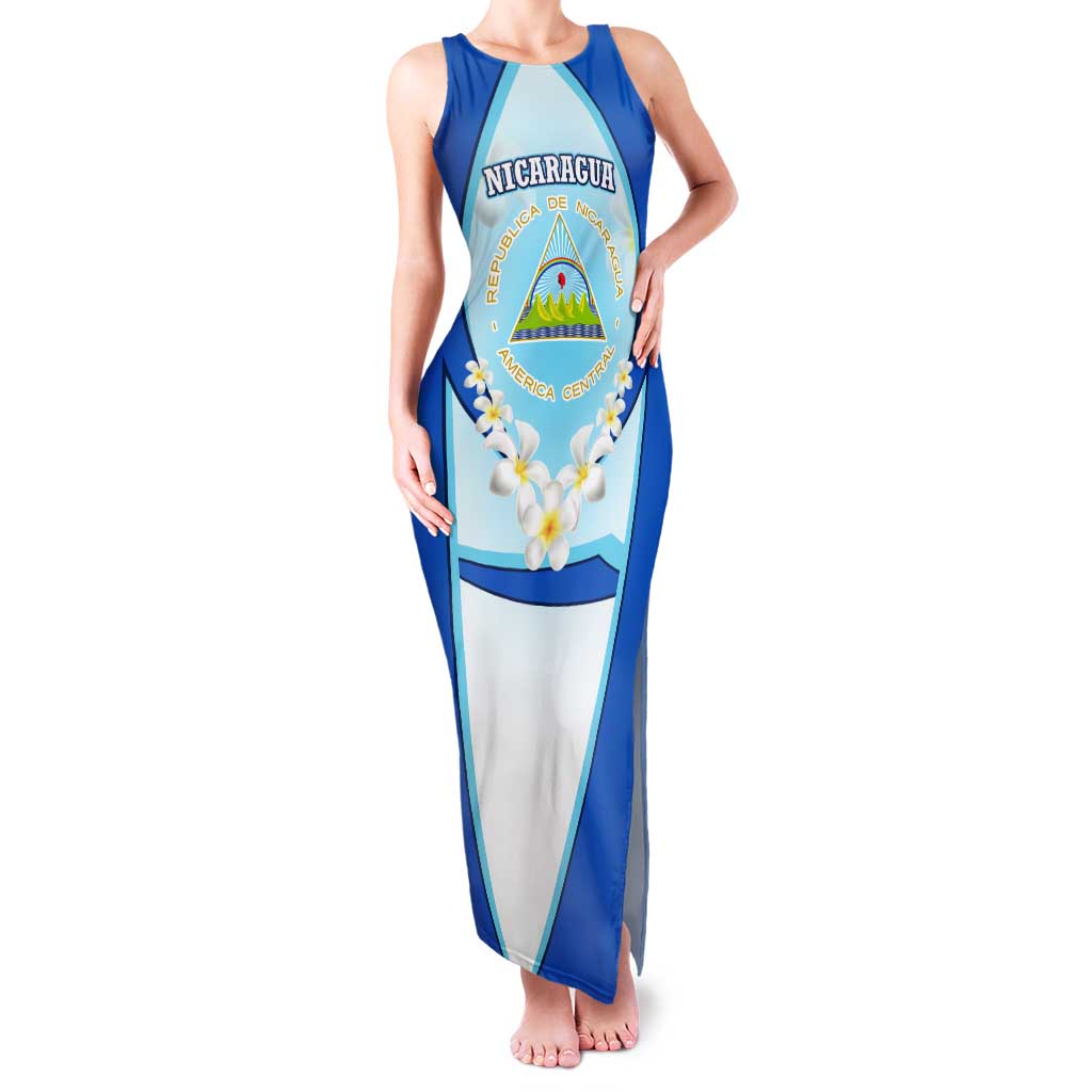 Nicaragua National Emblem Tank Maxi Dress with White Flor de Sacuanjoche and Blue Gradient Design - Wonder Print Shop