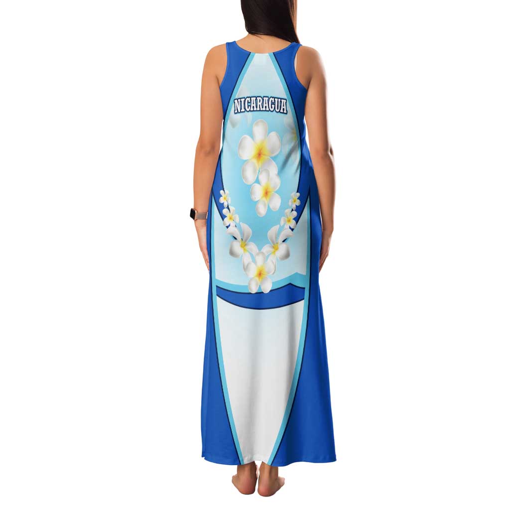 Nicaragua National Emblem Tank Maxi Dress with White Flor de Sacuanjoche and Blue Gradient Design - Wonder Print Shop