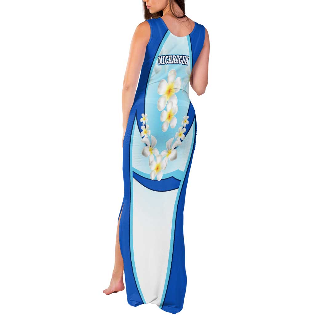 Nicaragua National Emblem Tank Maxi Dress with White Flor de Sacuanjoche and Blue Gradient Design - Wonder Print Shop