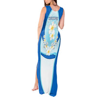 Nicaragua National Emblem Tank Maxi Dress with White Flor de Sacuanjoche and Blue Gradient Design - Wonder Print Shop