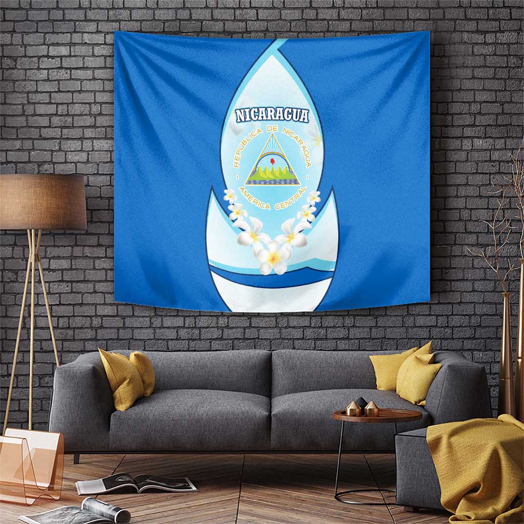 Nicaragua National Emblem Tapestry with White Flor de Sacuanjoche and Blue Gradient Design - Wonder Print Shop