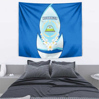 Nicaragua National Emblem Tapestry with White Flor de Sacuanjoche and Blue Gradient Design - Wonder Print Shop