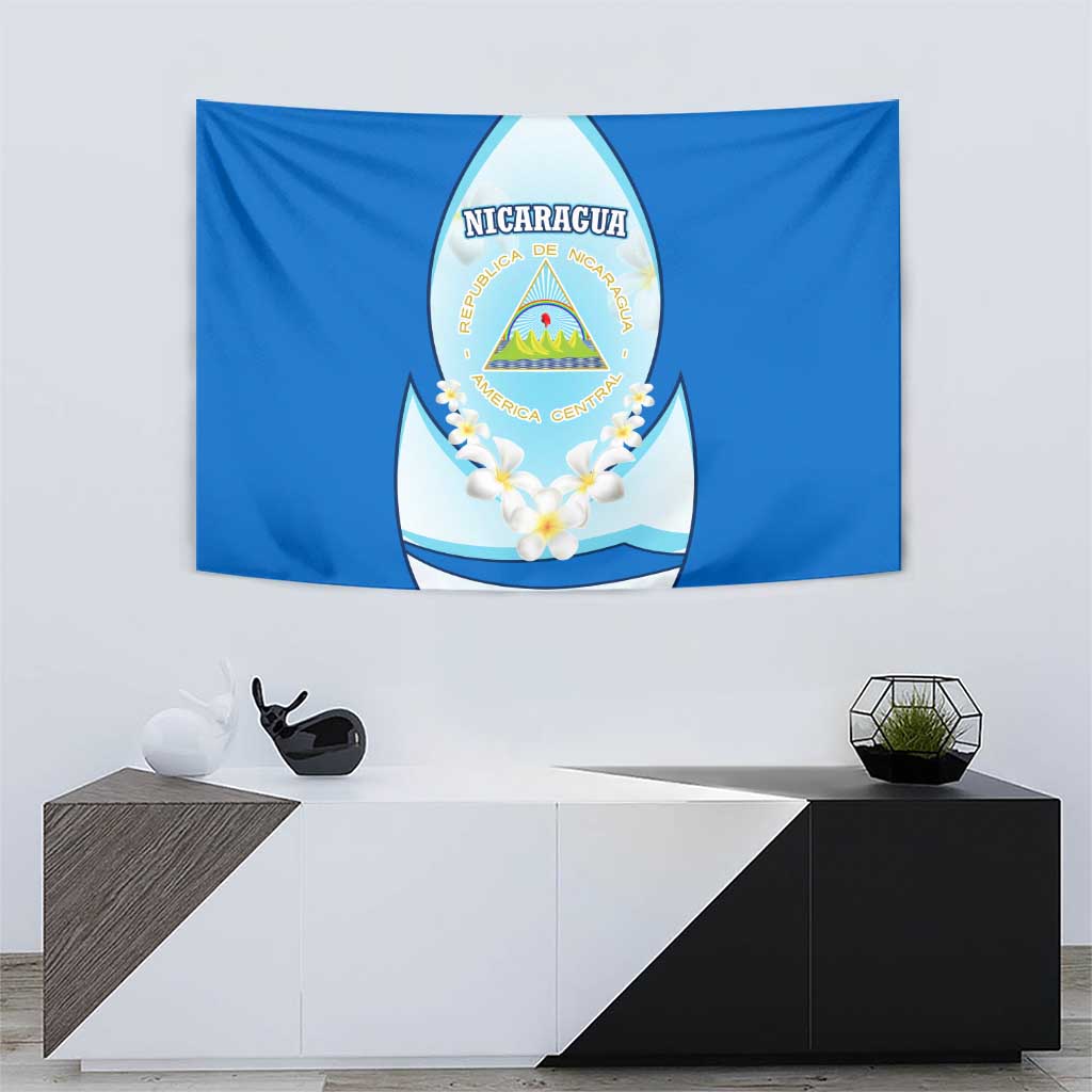 Nicaragua National Emblem Tapestry with White Flor de Sacuanjoche and Blue Gradient Design - Wonder Print Shop