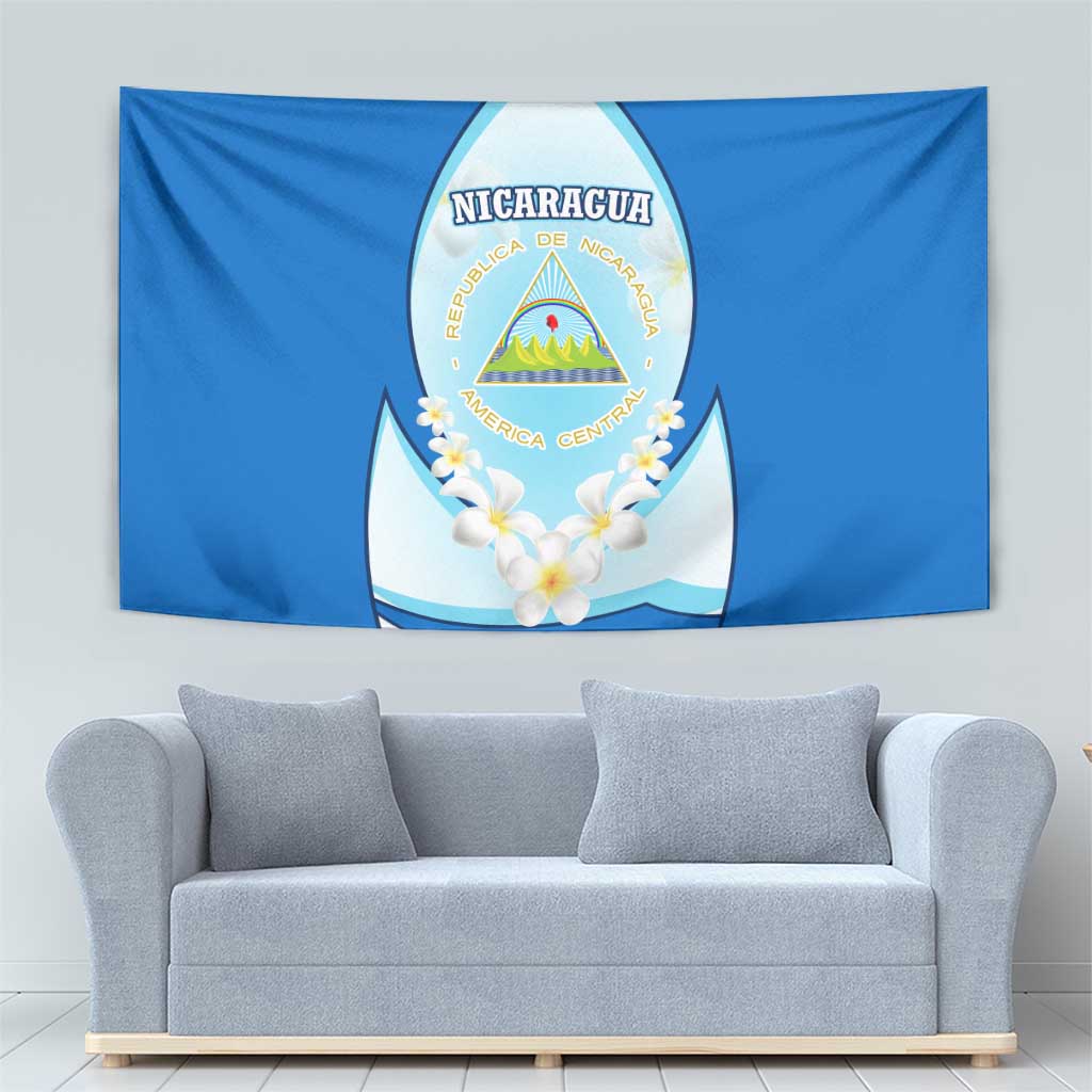Nicaragua National Emblem Tapestry with White Flor de Sacuanjoche and Blue Gradient Design - Wonder Print Shop
