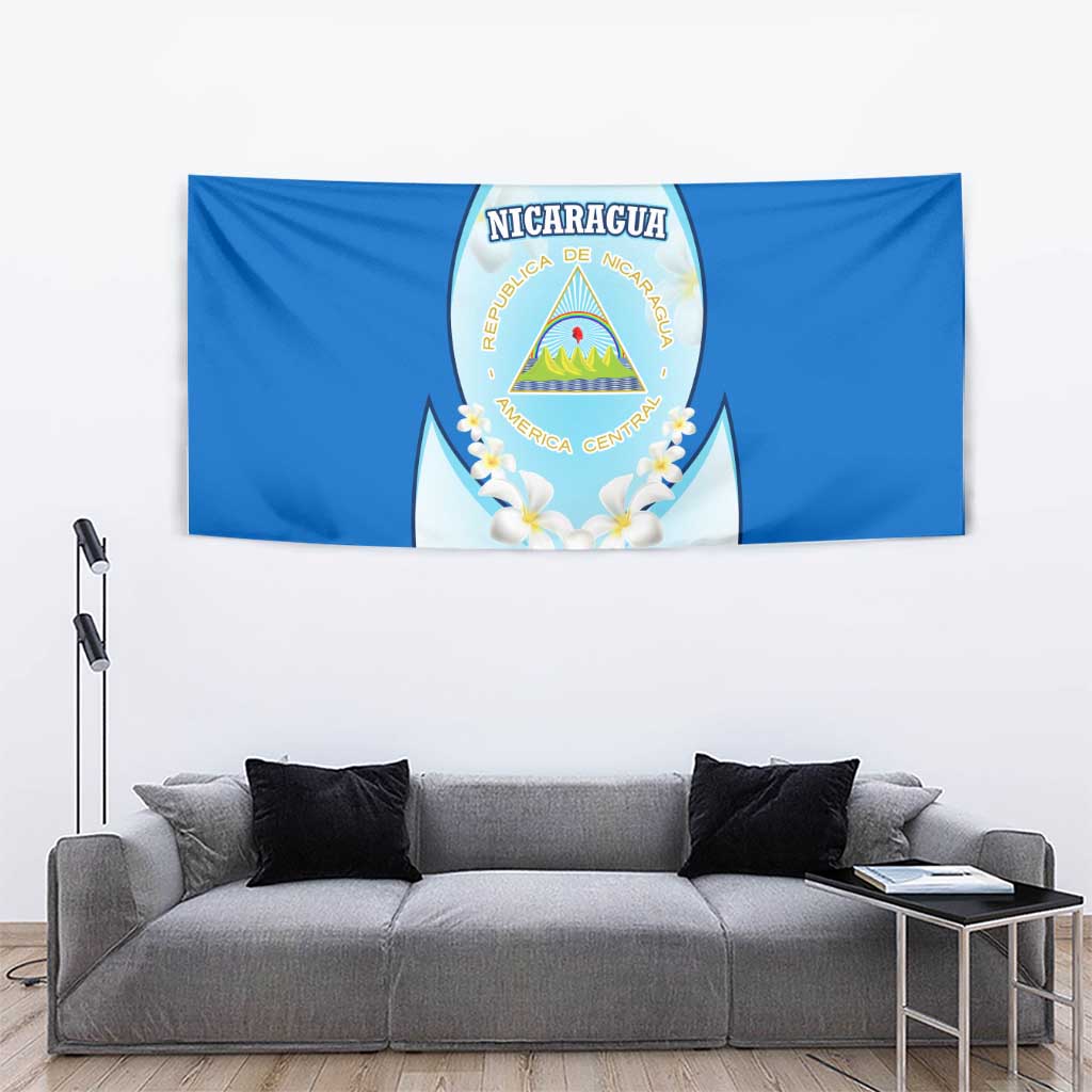 Nicaragua National Emblem Tapestry with White Flor de Sacuanjoche and Blue Gradient Design - Wonder Print Shop