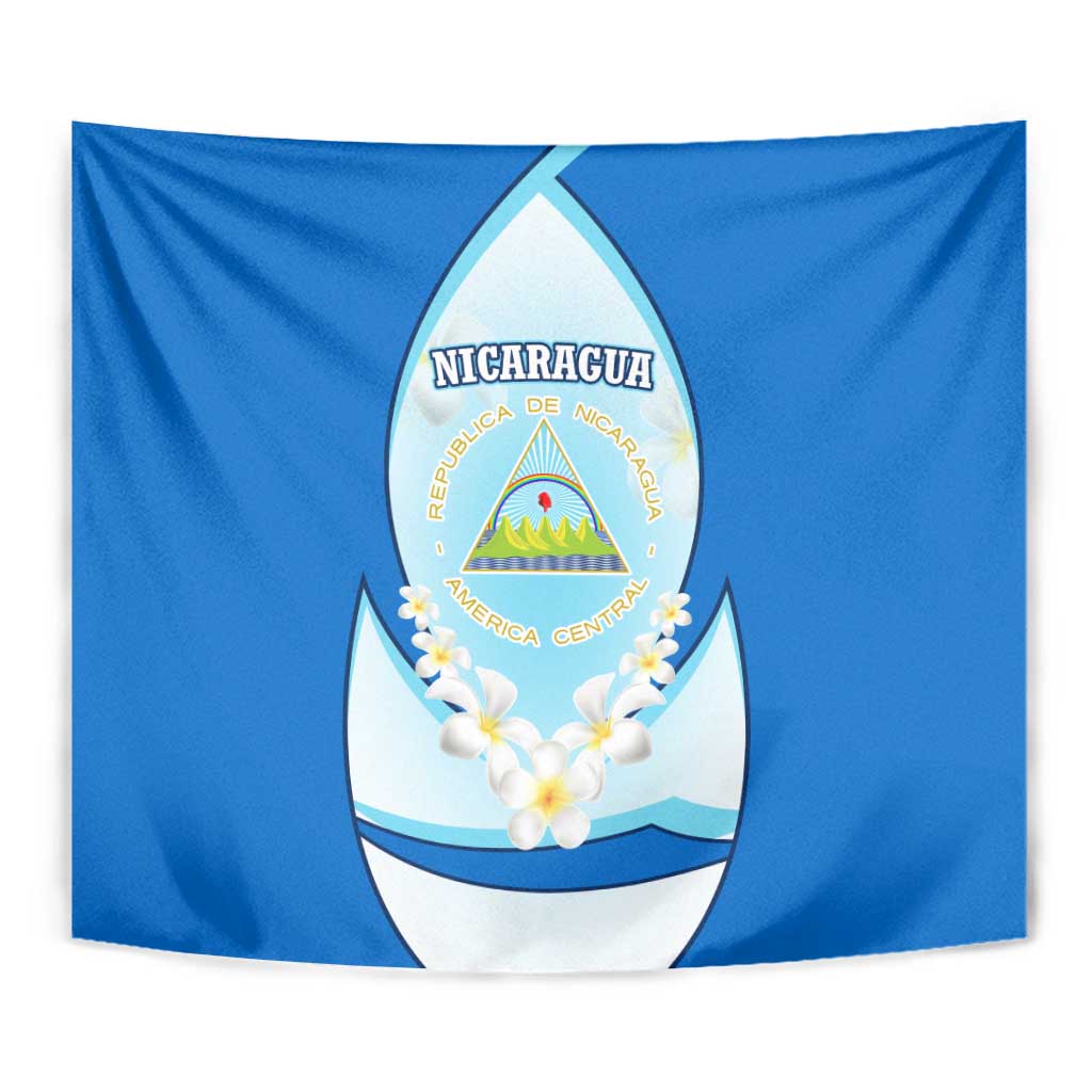 Nicaragua National Emblem Tapestry with White Flor de Sacuanjoche and Blue Gradient Design - Wonder Print Shop