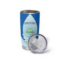 Nicaragua National Emblem Tumbler Cup with White Flor de Sacuanjoche and Blue Gradient Design - Wonder Print Shop