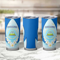 Nicaragua National Emblem Tumbler Cup with White Flor de Sacuanjoche and Blue Gradient Design - Wonder Print Shop