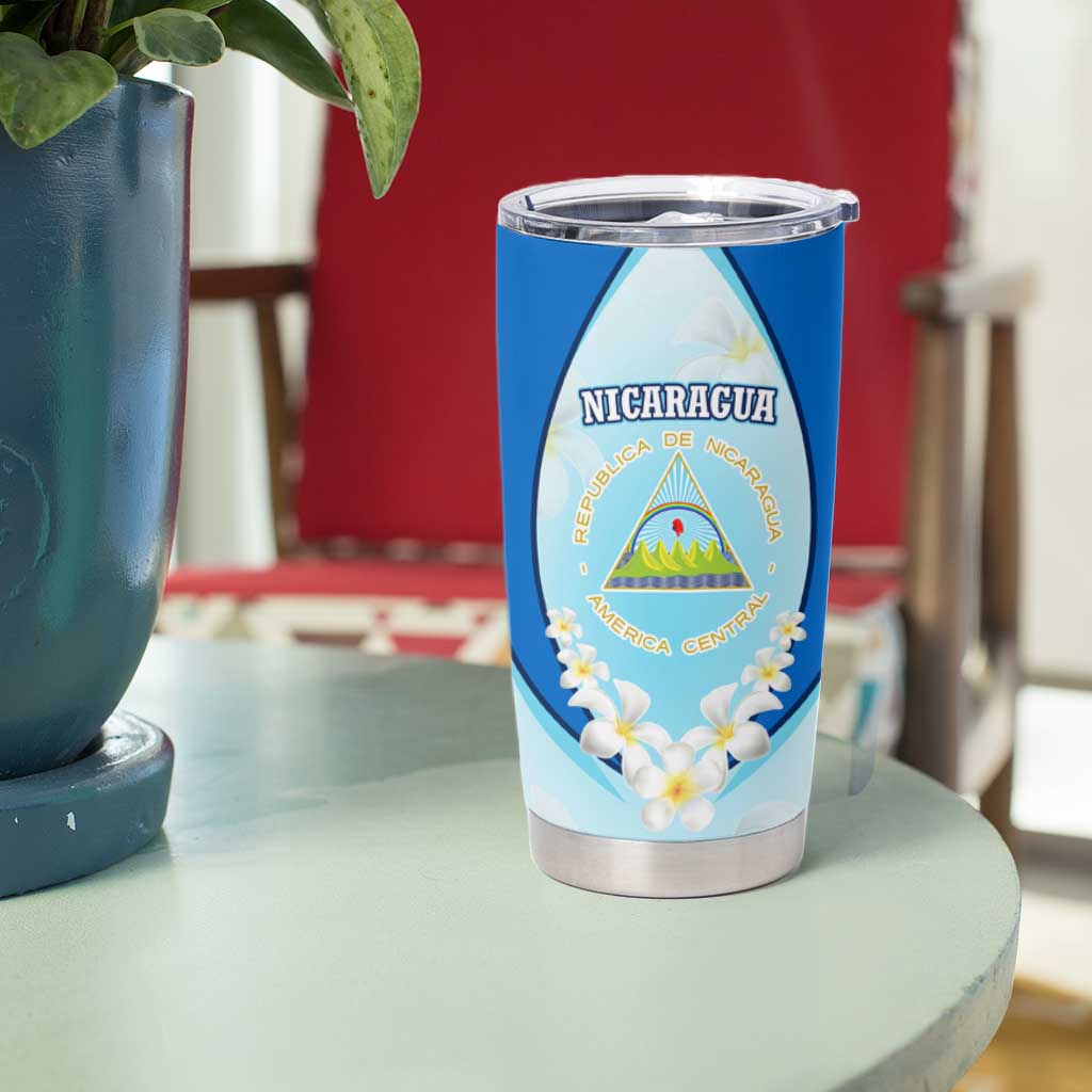 Nicaragua National Emblem Tumbler Cup with White Flor de Sacuanjoche and Blue Gradient Design - Wonder Print Shop