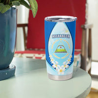 Nicaragua National Emblem Tumbler Cup with White Flor de Sacuanjoche and Blue Gradient Design - Wonder Print Shop