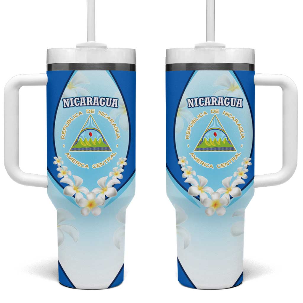 Nicaragua National Emblem Tumbler With Handle with White Flor de Sacuanjoche and Blue Gradient Design - Wonder Print Shop