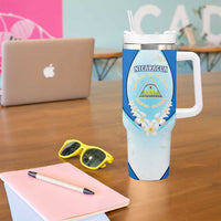 Nicaragua National Emblem Tumbler With Handle with White Flor de Sacuanjoche and Blue Gradient Design - Wonder Print Shop
