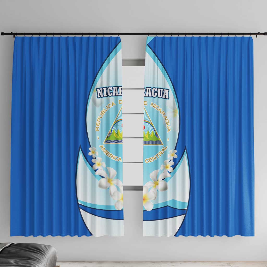 Nicaragua National Emblem Window Curtain with White Flor de Sacuanjoche and Blue Gradient Design - Wonder Print Shop