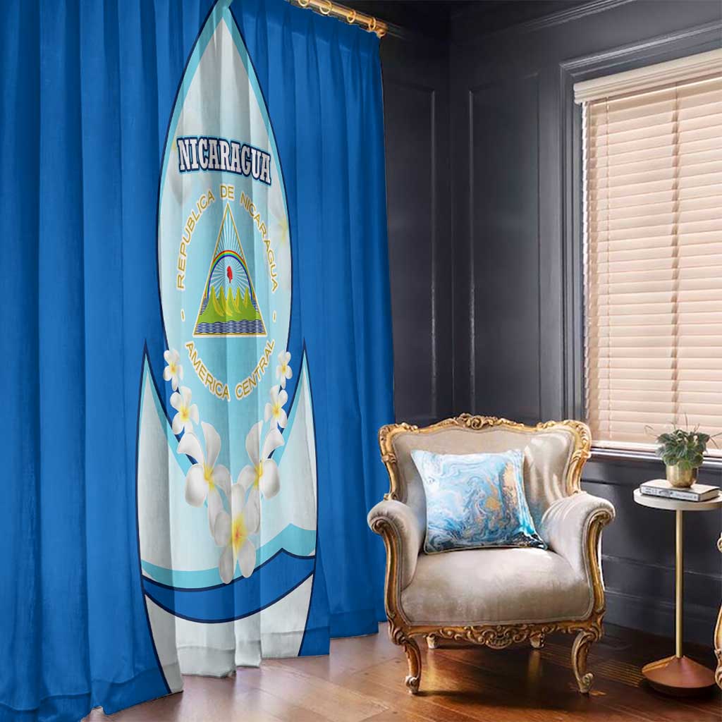 Nicaragua National Emblem Window Curtain with White Flor de Sacuanjoche and Blue Gradient Design - Wonder Print Shop