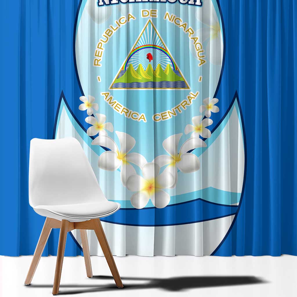 Nicaragua National Emblem Window Curtain with White Flor de Sacuanjoche and Blue Gradient Design - Wonder Print Shop