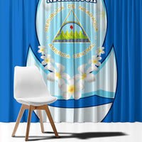 Nicaragua National Emblem Window Curtain with White Flor de Sacuanjoche and Blue Gradient Design - Wonder Print Shop