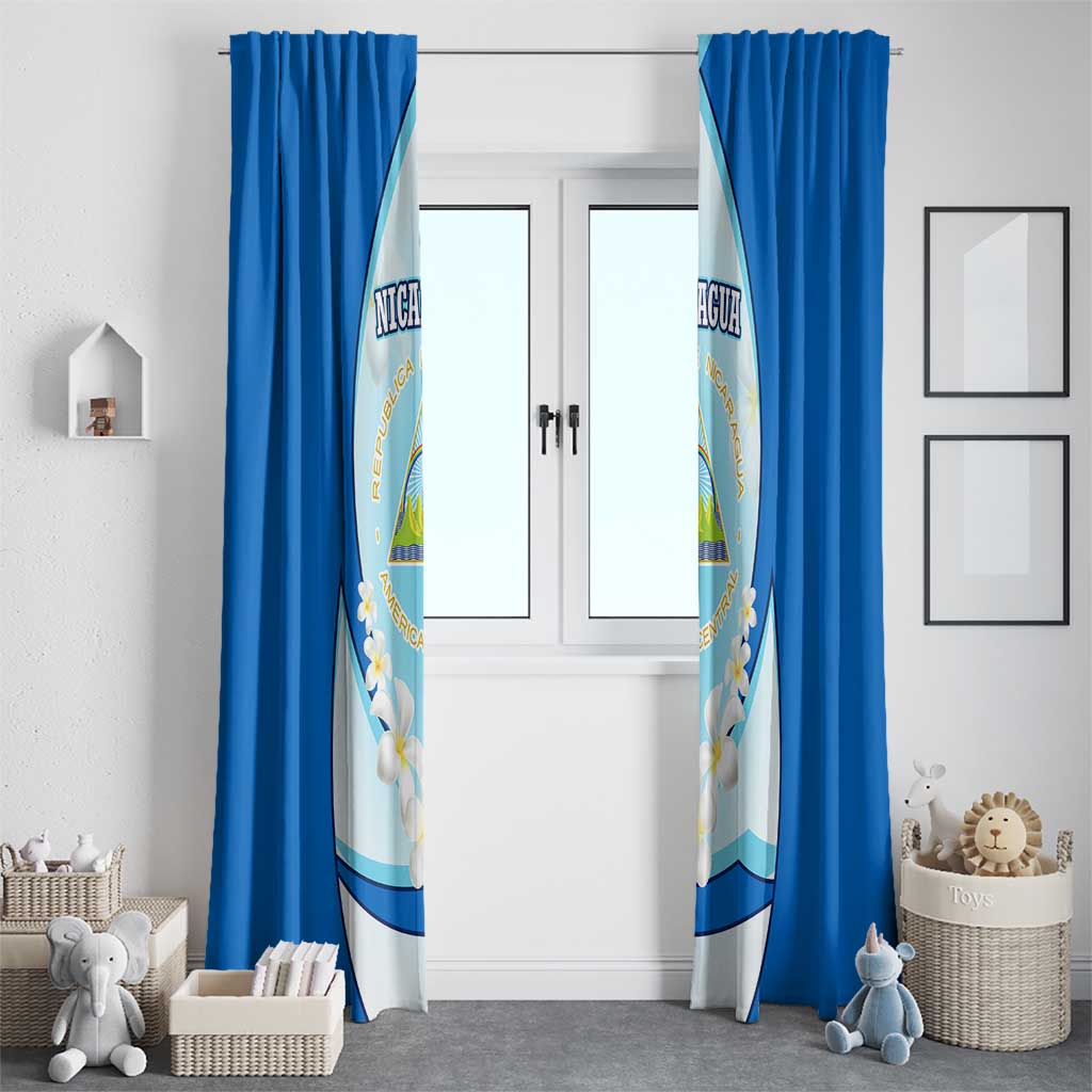 Nicaragua National Emblem Window Curtain with White Flor de Sacuanjoche and Blue Gradient Design - Wonder Print Shop