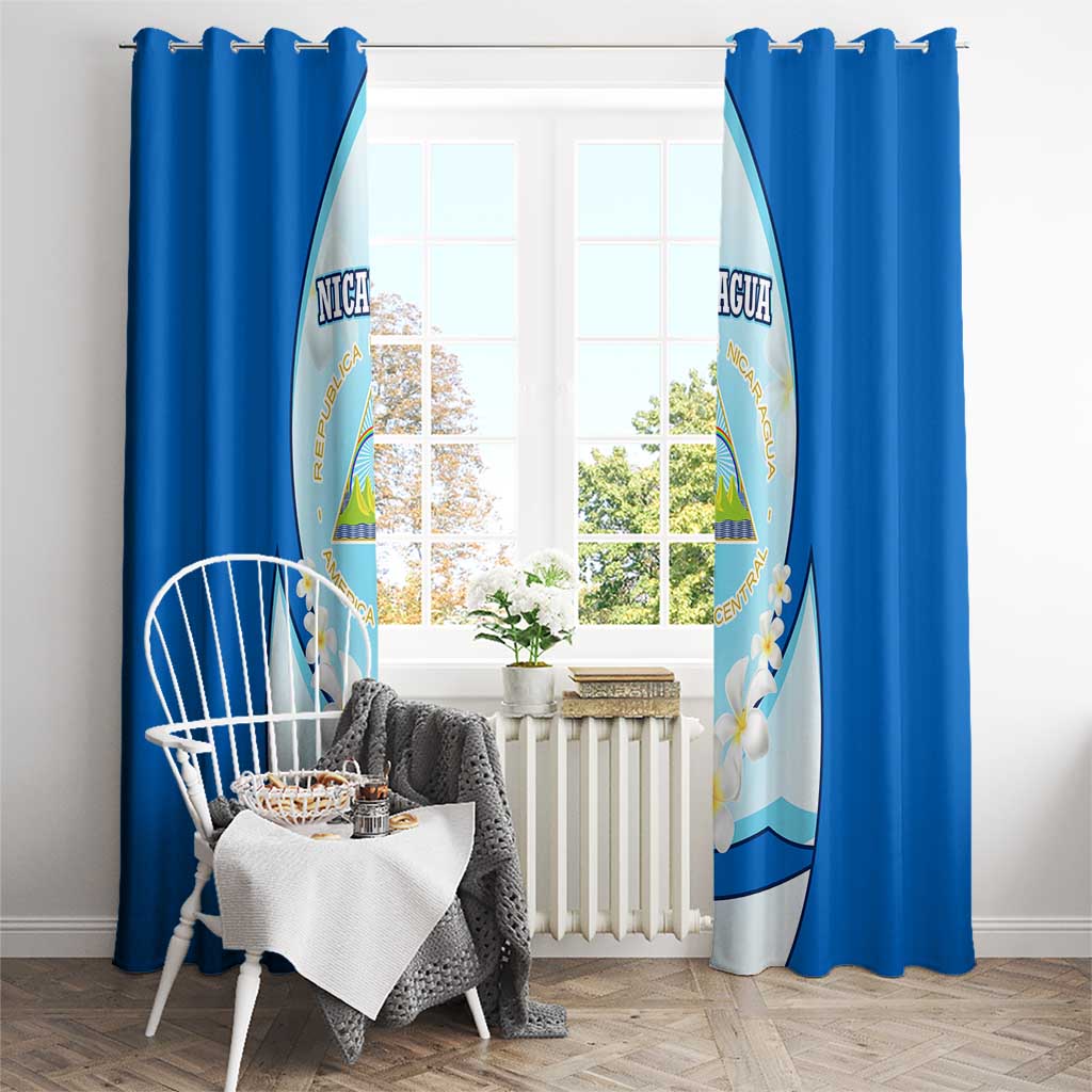 Nicaragua National Emblem Window Curtain with White Flor de Sacuanjoche and Blue Gradient Design - Wonder Print Shop