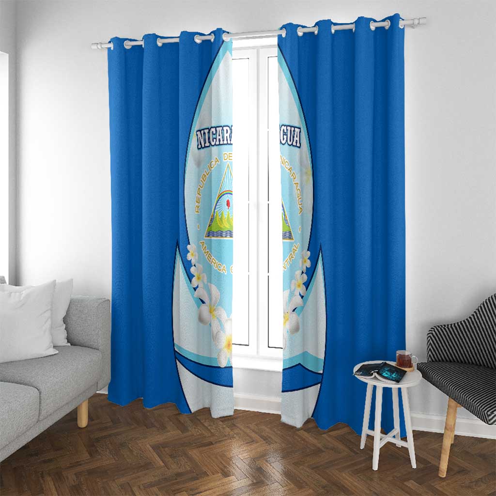 Nicaragua National Emblem Window Curtain with White Flor de Sacuanjoche and Blue Gradient Design - Wonder Print Shop