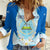 Nicaragua National Emblem Women Casual Shirt with White Flor de Sacuanjoche and Blue Gradient Design - Wonder Print Shop