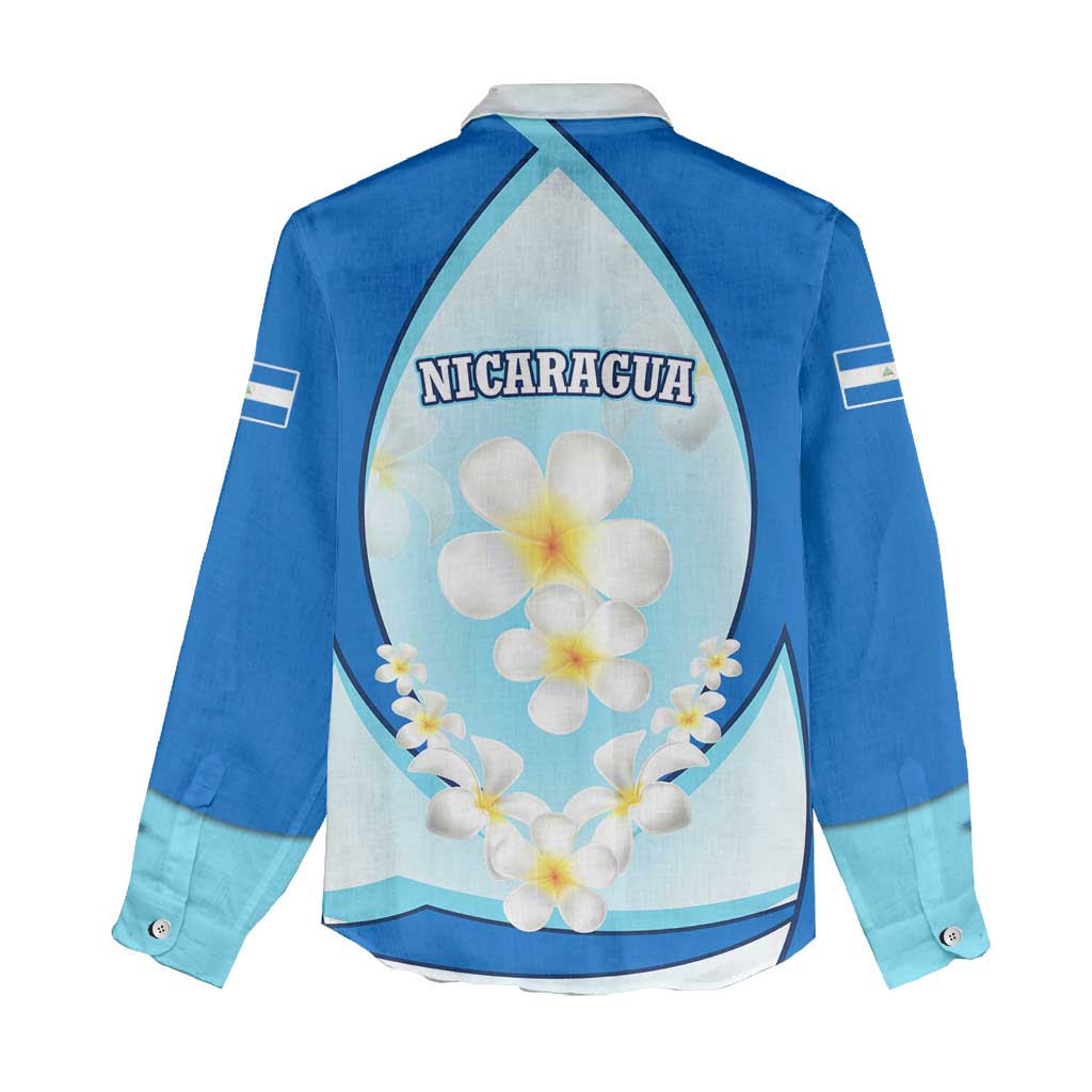 Nicaragua National Emblem Women Casual Shirt with White Flor de Sacuanjoche and Blue Gradient Design - Wonder Print Shop
