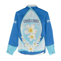 Nicaragua National Emblem Women Casual Shirt with White Flor de Sacuanjoche and Blue Gradient Design - Wonder Print Shop