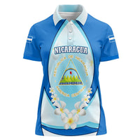 Nicaragua National Emblem Women Polo Shirt with White Flor de Sacuanjoche and Blue Gradient Design - Wonder Print Shop