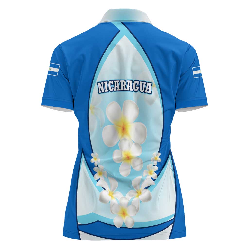 Nicaragua National Emblem Women Polo Shirt with White Flor de Sacuanjoche and Blue Gradient Design - Wonder Print Shop