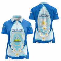 Nicaragua National Emblem Women Polo Shirt with White Flor de Sacuanjoche and Blue Gradient Design - Wonder Print Shop