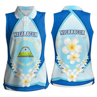 Nicaragua National Emblem Women Sleeveless Polo Shirt with White Flor de Sacuanjoche and Blue Gradient Design - Wonder Print Shop