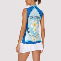 Nicaragua National Emblem Women Sleeveless Polo Shirt with White Flor de Sacuanjoche and Blue Gradient Design - Wonder Print Shop