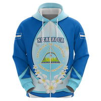 Nicaragua National Emblem Zip Hoodie with White Flor de Sacuanjoche and Blue Gradient Design - Wonder Print Shop