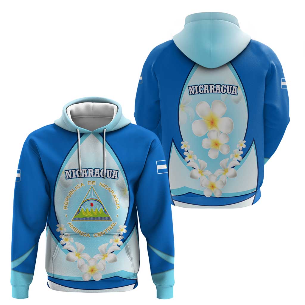 Nicaragua National Emblem Zip Hoodie with White Flor de Sacuanjoche and Blue Gradient Design - Wonder Print Shop