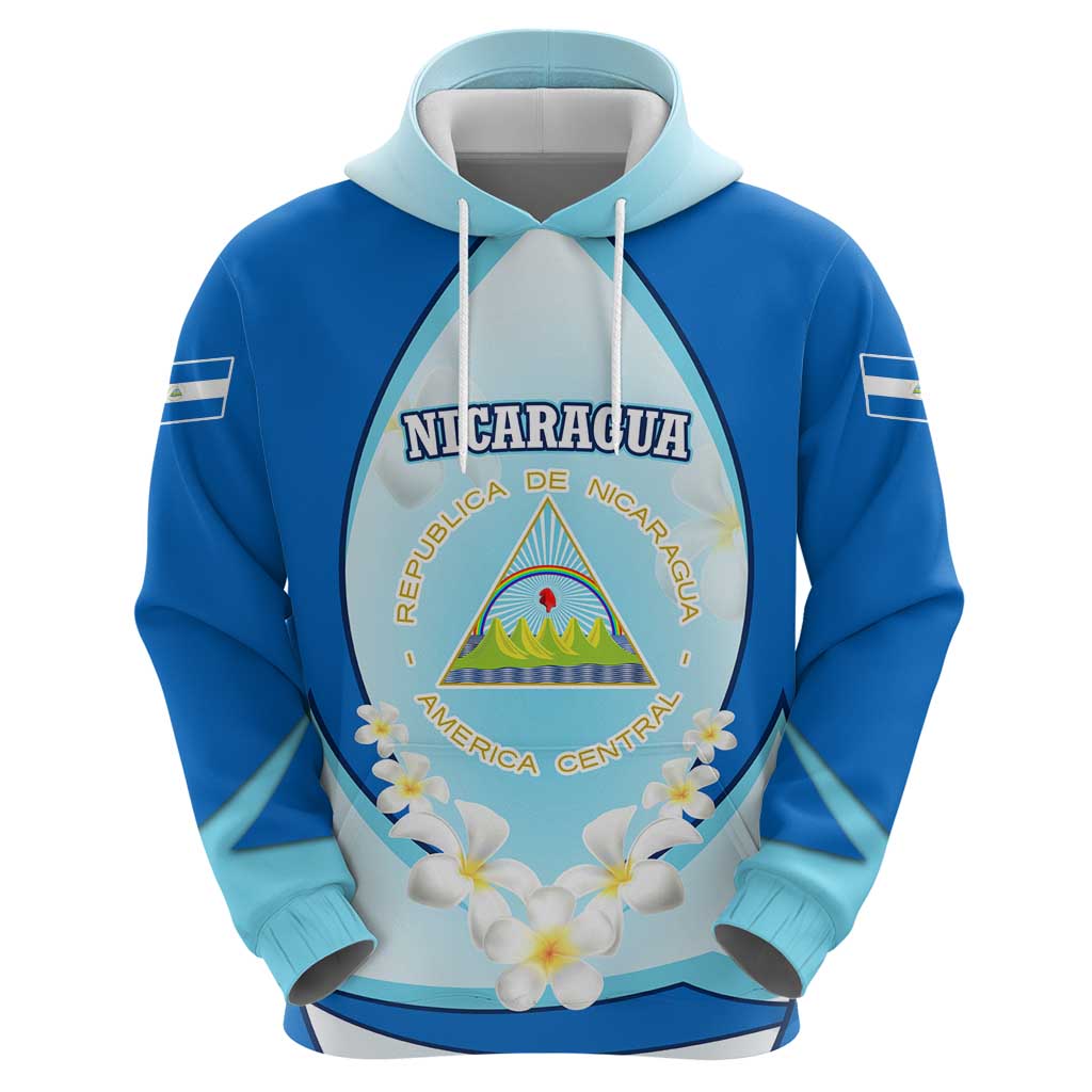 Nicaragua National Emblem Zip Hoodie with White Flor de Sacuanjoche and Blue Gradient Design - Wonder Print Shop
