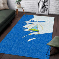Nicaragua Flag Ripped Effect Area Rug with National Emblem and Floral Pattern Design - Wonder Print Shop