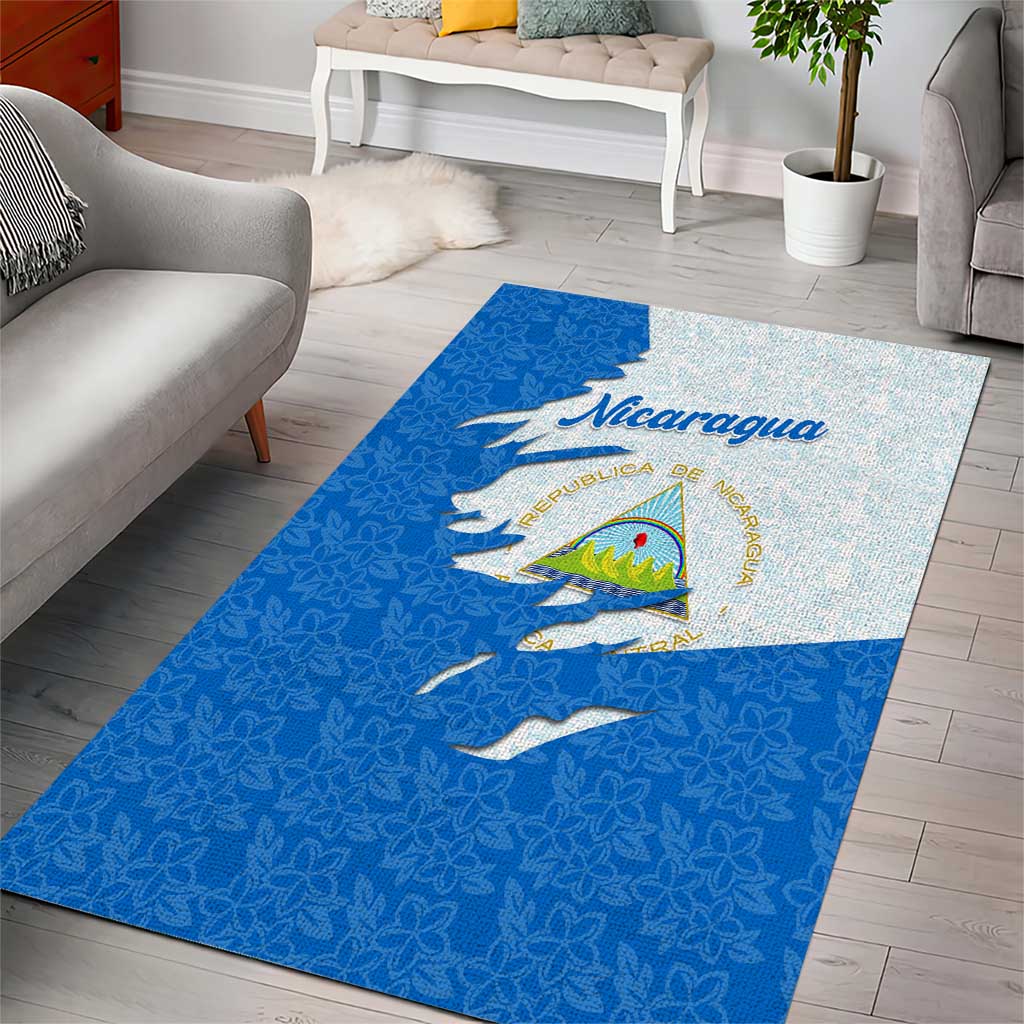 Nicaragua Flag Ripped Effect Area Rug with National Emblem and Floral Pattern Design - Wonder Print Shop