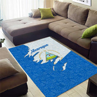Nicaragua Flag Ripped Effect Area Rug with National Emblem and Floral Pattern Design - Wonder Print Shop
