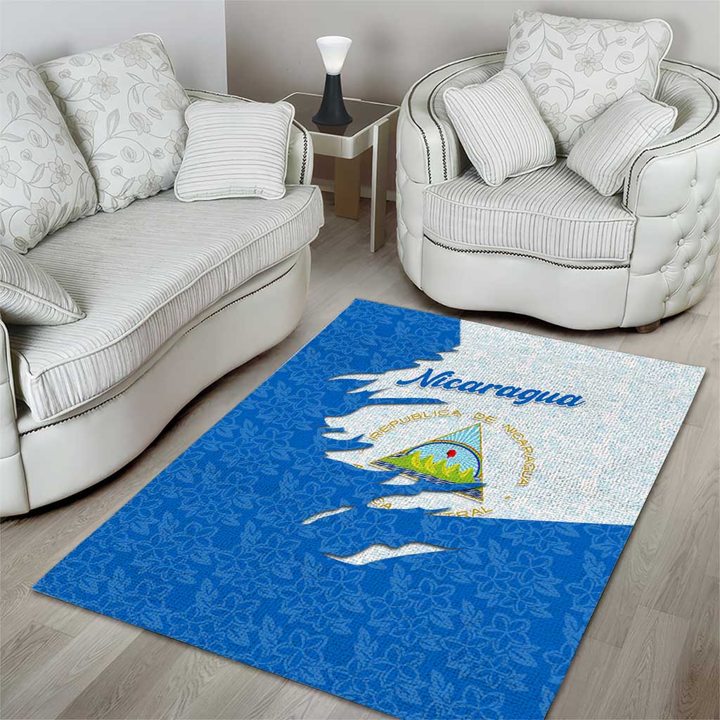 Nicaragua Flag Ripped Effect Area Rug with National Emblem and Floral Pattern Design - Wonder Print Shop