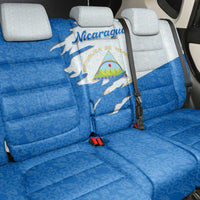 Nicaragua Flag Ripped Effect Back Car Seat Cover with National Emblem and Floral Pattern Design - Wonder Print Shop