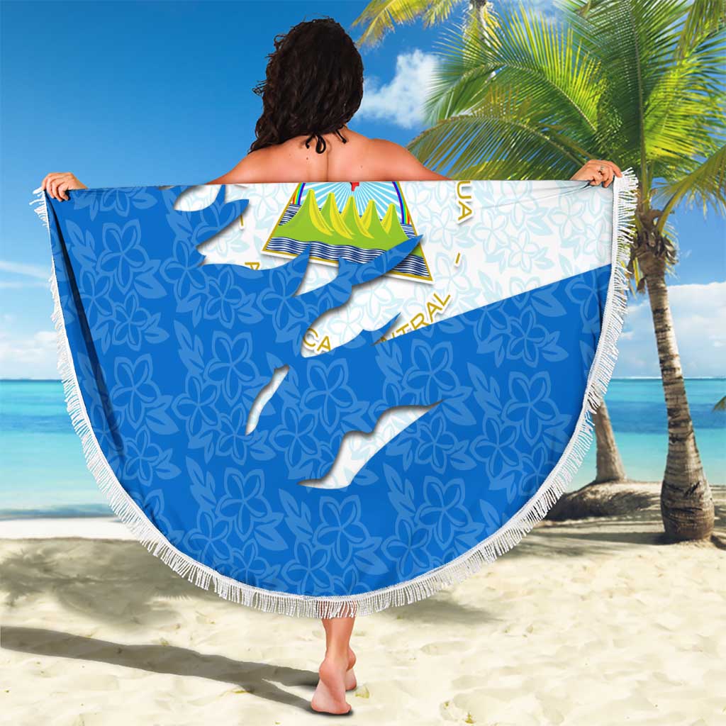 Nicaragua Flag Ripped Effect Beach Blanket with National Emblem and Floral Pattern Design - Wonder Print Shop