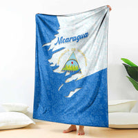 Nicaragua Flag Ripped Effect Blanket with National Emblem and Floral Pattern Design - Wonder Print Shop