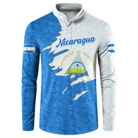 Nicaragua Flag Ripped Effect Button Sweatshirt with National Emblem and Floral Pattern Design - Wonder Print Shop
