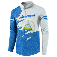 Nicaragua Flag Ripped Effect Button Sweatshirt with National Emblem and Floral Pattern Design - Wonder Print Shop