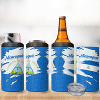 Nicaragua Flag Ripped Effect 4 in 1 Can Cooler Tumbler with National Emblem and Floral Pattern Design - Wonder Print Shop