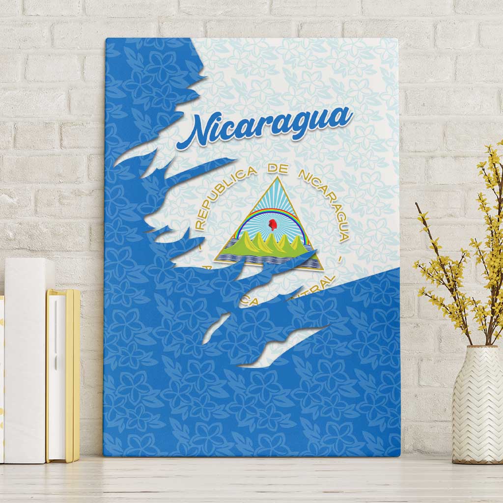 Nicaragua Flag Ripped Effect Canvas Wall Art with National Emblem and Floral Pattern Design - Wonder Print Shop