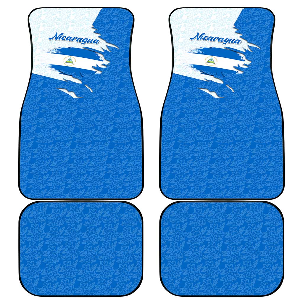 Nicaragua Flag Ripped Effect Car Mats with National Emblem and Floral Pattern Design - Wonder Print Shop