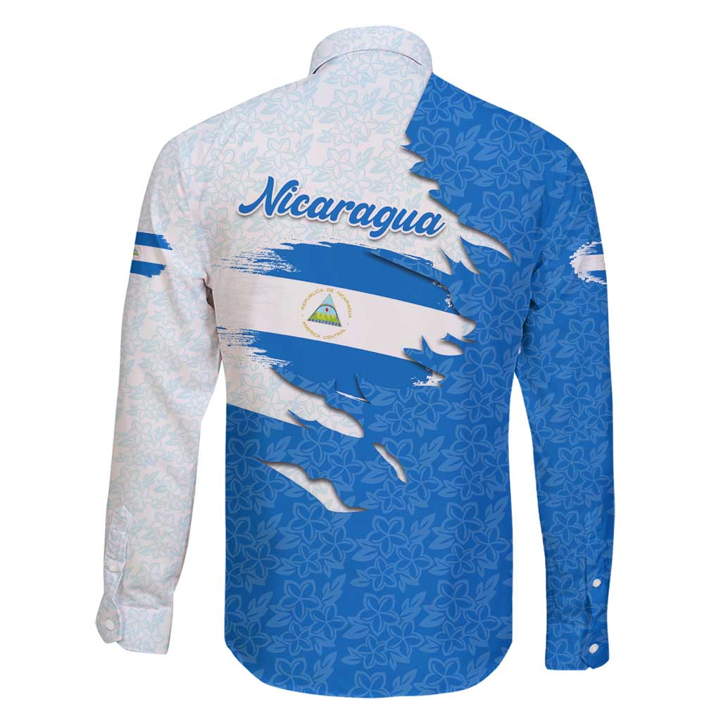 Nicaragua Flag Ripped Effect Family Matching Long Sleeve Bodycon Dress and Hawaiian Shirt with National Emblem and Floral Pattern Design - Wonder Print Shop