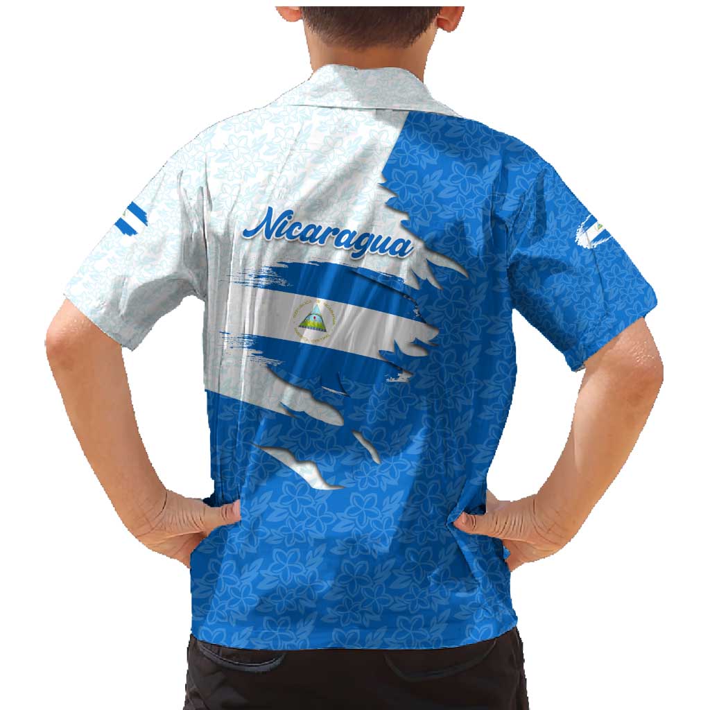 Nicaragua Flag Ripped Effect Family Matching Mermaid Dress and Hawaiian Shirt with National Emblem and Floral Pattern Design - Wonder Print Shop