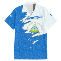Nicaragua Flag Ripped Effect Family Matching Mermaid Dress and Hawaiian Shirt with National Emblem and Floral Pattern Design - Wonder Print Shop